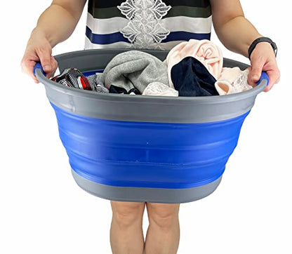 SAMMART 23L zusammenklappbarer Wäschekorb aus Kunststoff – ovale Wanne/Korb – faltbarer Aufbewahrungsbehälter/Organizer – tragbare Waschwanne – platzsparender Wäschekorb