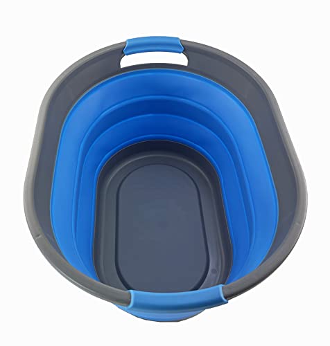 SAMMART Ovaler Wäschekorb aus Kunststoff, 28 l, faltbar, Pop-Up-Aufbewahrungsbehälter/Organizer, tragbar, platzsparend (Grau/Karolinenblau)