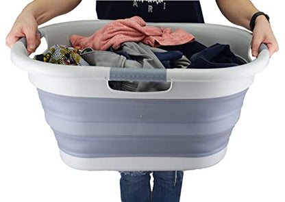 SAMMART faltbarer Wäschekorb aus Kunststoff, 40 l, zusammenklappbarer Pop-Up-Aufbewahrungsbehälter/Organizer – tragbare Waschwanne – platzsparender Wäschekorb