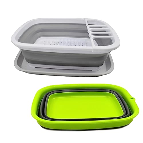 SAMMART 2-teiliges Set mit 7,7 l zusammenklappbarer TPE-Wanne und 8 l zusammenklappbarem Abtropfgestell mit Abtropffläche – faltbares Wäscheständer-Set