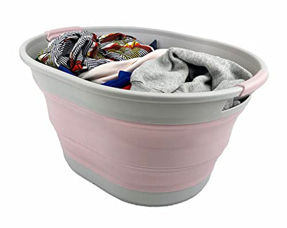 SAMMART Wäschekorb aus Kunststoff, zusammenklappbar, 23 l, ovale Wanne/Korb – faltbarer Aufbewahrungsbehälter/Organizer – tragbare Waschwanne