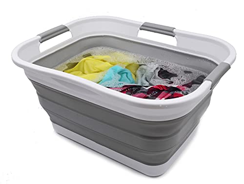 SAMMART 30L Faltbarer Wäschekorb aus Kunststoff – Faltbarer Pop-Up-Aufbewahrungsbehälter – Tragbare Waschwanne – Pop Up Platzsparender Korb/Korb - Wasserkapazität 24L