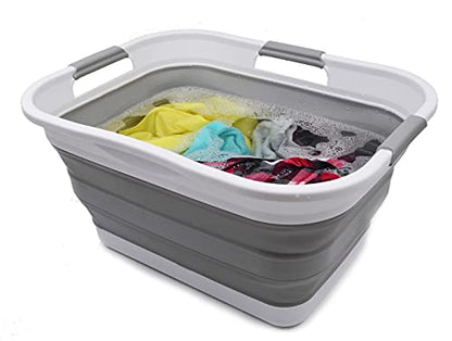 SAMMART 30L Faltbarer Wäschekorb aus Kunststoff – Faltbarer Pop-Up-Aufbewahrungsbehälter – Tragbare Waschwanne – Pop Up Platzsparender Korb/Korb - Wasserkapazität 24L