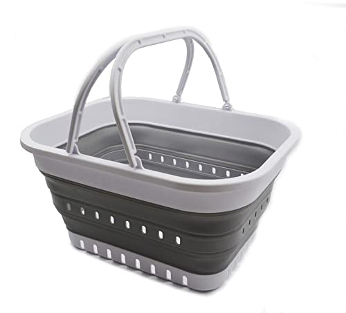 SAMMART 19L zusammenklappbare Wanne mit Griff – tragbarer Outdoor-Picknickkorb/Krater – Faltbare Einkaufstasche – platzsparender Aufbewahrungsbehälter (Weiß/Grau)