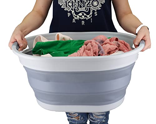SAMMART 28L Ovaler zusammenklappbarer Wäschekorb aus Kunststoff – Faltbarer Pop-Up-Aufbewahrungsbehälter/Organizer – Tragbare Waschwanne – Platzsparender Wäschekorb