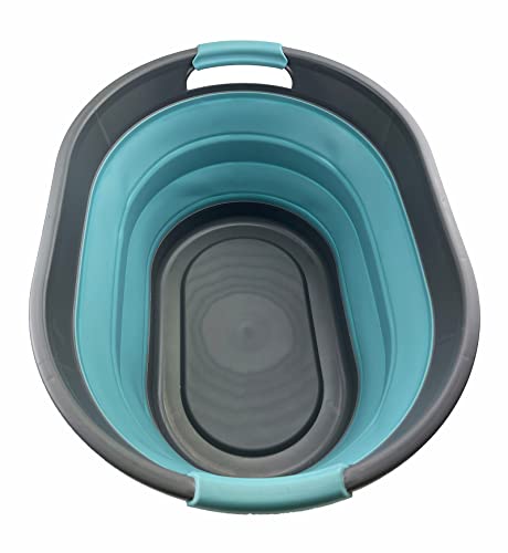 SAMMART Ovaler Wäschekorb aus Kunststoff, 28 l, faltbar, Pop-Up-Aufbewahrungsbehälter/Organizer, tragbar, platzsparend (Grau/Kristallblau)
