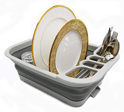 SAMMART 7,3 l zusammenklappbares Geschirrabtropfgestell mit Abtropfbrett–faltbares Wäscheständer-Set – tragbarer Geschirr-Organizer