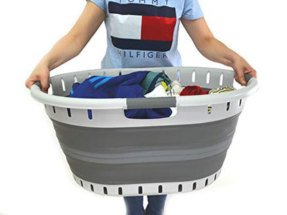 SAMMART 57L Faltbarer Wäschekorb mit 3 Griffen - Faltbarer Aufbewahrungsbehälter/Organizer - Tragbarer Waschbehälter - Platzsparender Wäschekorb - Haustierbadewanne