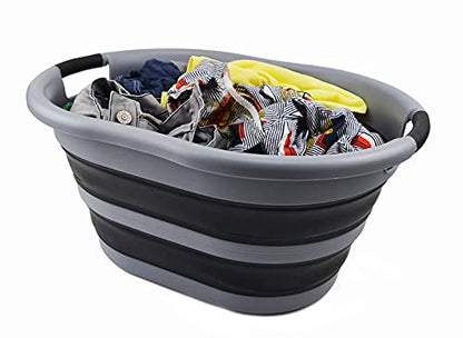 SAMMART 36L zusammenklappbarer Kunststoff-Wäschekorb–ovale Wanne/Korb–faltbarer Aufbewahrungsbehälte–tragbare Waschwanne–platzsparender Wäschekorb, Wasserkapazität: 28 l
