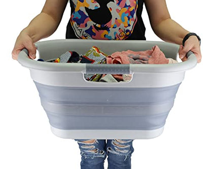 SAMMART Wäschekorb, faltbar, Kunststoff, 30 l, faltbar, Pop-Up-Aufbewahrungsbehälter/Organizer – tragbare Waschwanne – platzsparender Wäschekorb