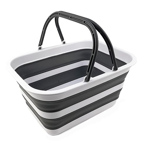 SAMMART 12L zusammenklappbare Wanne mit Griff – tragbarer Outdoor-Picknickkorb/Krater – Faltbare Einkaufstasche – platzsparender Aufbewahrungsbehälter