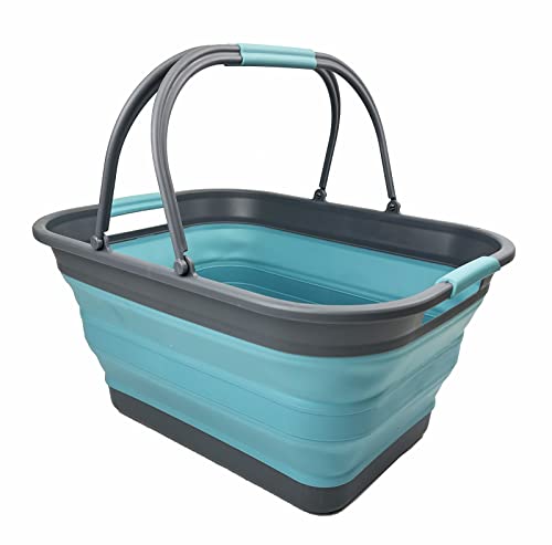 SAMMART 29 l zusammenklappbare Wanne mit Griff, tragbarer Picknickkorb, platzsparender Aufbewahrungsbehälter, Wasserkapazität 24 l
