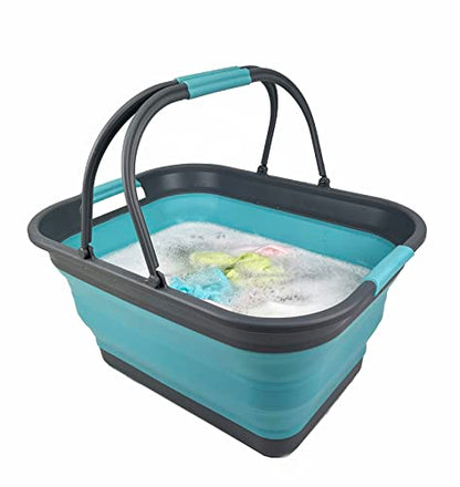 SAMMART 29L zusammenklappbare Wanne mit Griff – tragbarer Outdoor-Picknickkorb/Krater – faltbare Einkaufstasche – platzsparender Aufbewahrungsbehälter