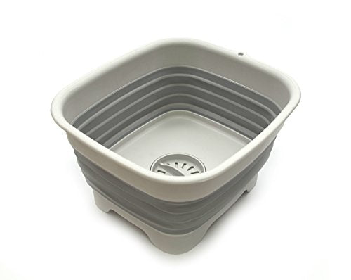 SAMMART 9.1L Collapsible Dishpan with Draining Plug - Foldable Washing Basin - Portable Dish Washing Tub - Space Saving Kitchen Storage Tray