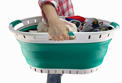SAMMART Faltbarer Wäschekorb aus Kunststoff, faltbar, Aufbewahrungsbehälter, Organizer, tragbare Waschwanne, platzsparender Korb