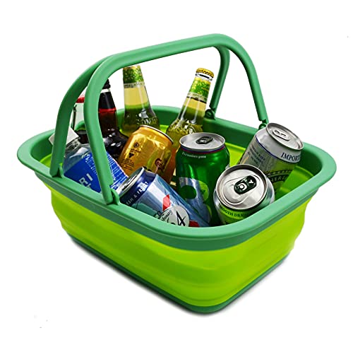 SAMMART 9,2 l zusammenklappbare Kunststoffwanne mit Griff – tragbarer Outdoor-Picknickkorb/Krater/Einkaufstasche – Faltbarer Aufbewahrungsbehälter – platzsparend
