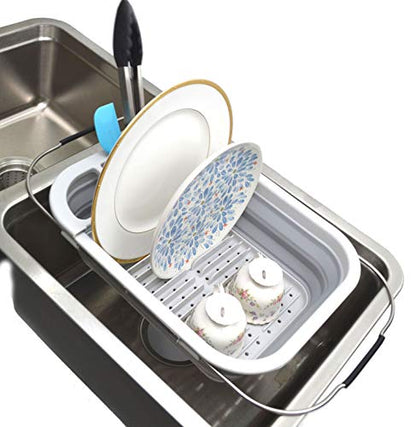 SAMMART erweiterbarer und zusammenklappbarer Abtropfgestell mit Abtropffläche - faltbares Wäscheständer-Set - tragbarer Geschirr-Organisator - platzsparende Küchenablage