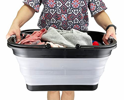 SAMMART 29L zusammenklappbare Wanne mit Griff – tragbarer Outdoor-Picknickkorb/Krater – faltbare Einkaufstasche – platzsparender Aufbewahrungsbehälter